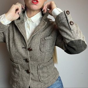ABERCROMBIE & FITCH Tweed Grey Elbow Pad Vintage Crop Y2K Jacket Brown Coat XS